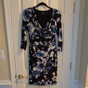Elegant Black and Blue Floral Dress-so Cute